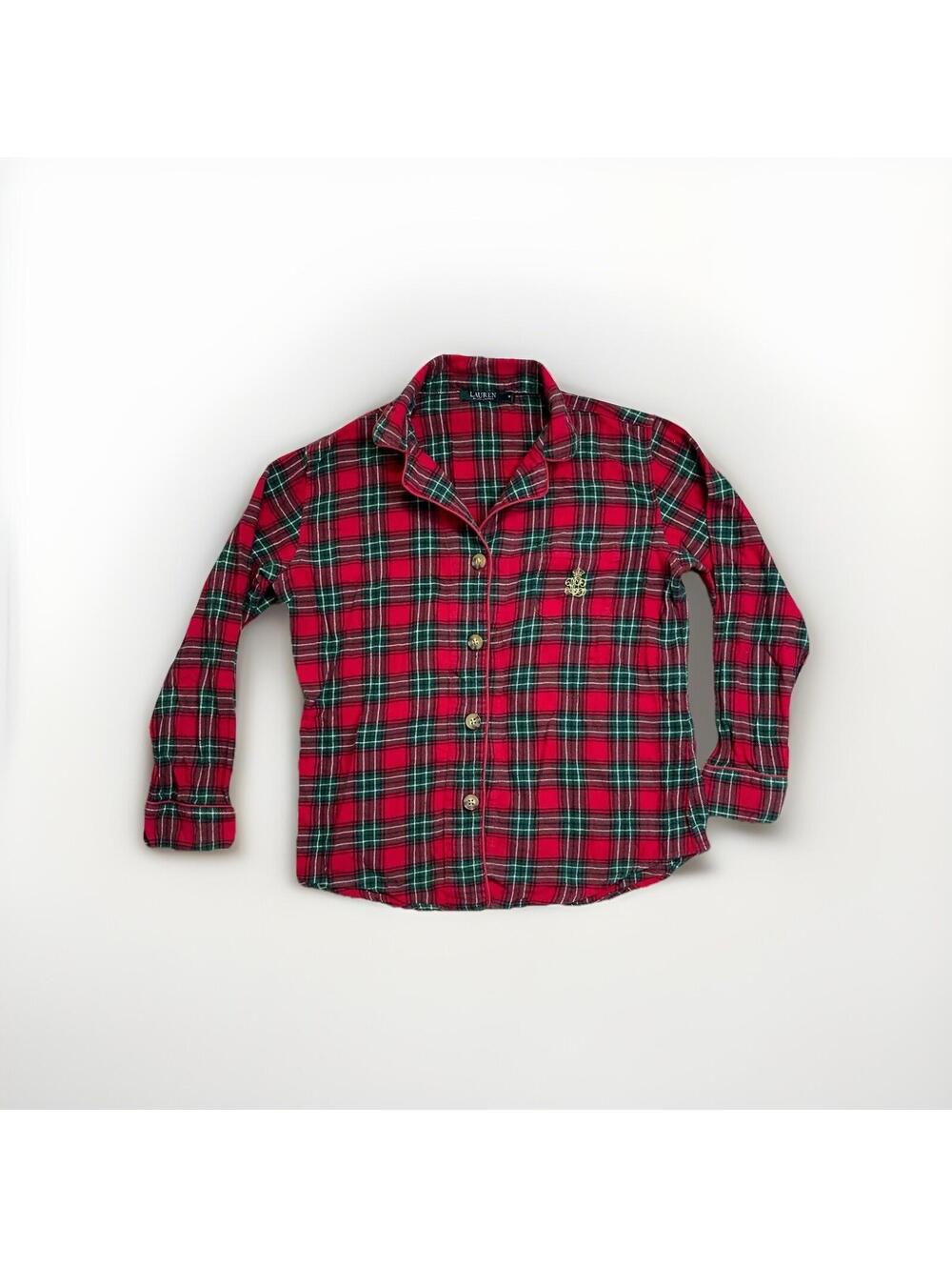 Lauren Ralph Lauren Sleepshirt Womens Medium Plaid Flannel Button Up Embroidered
